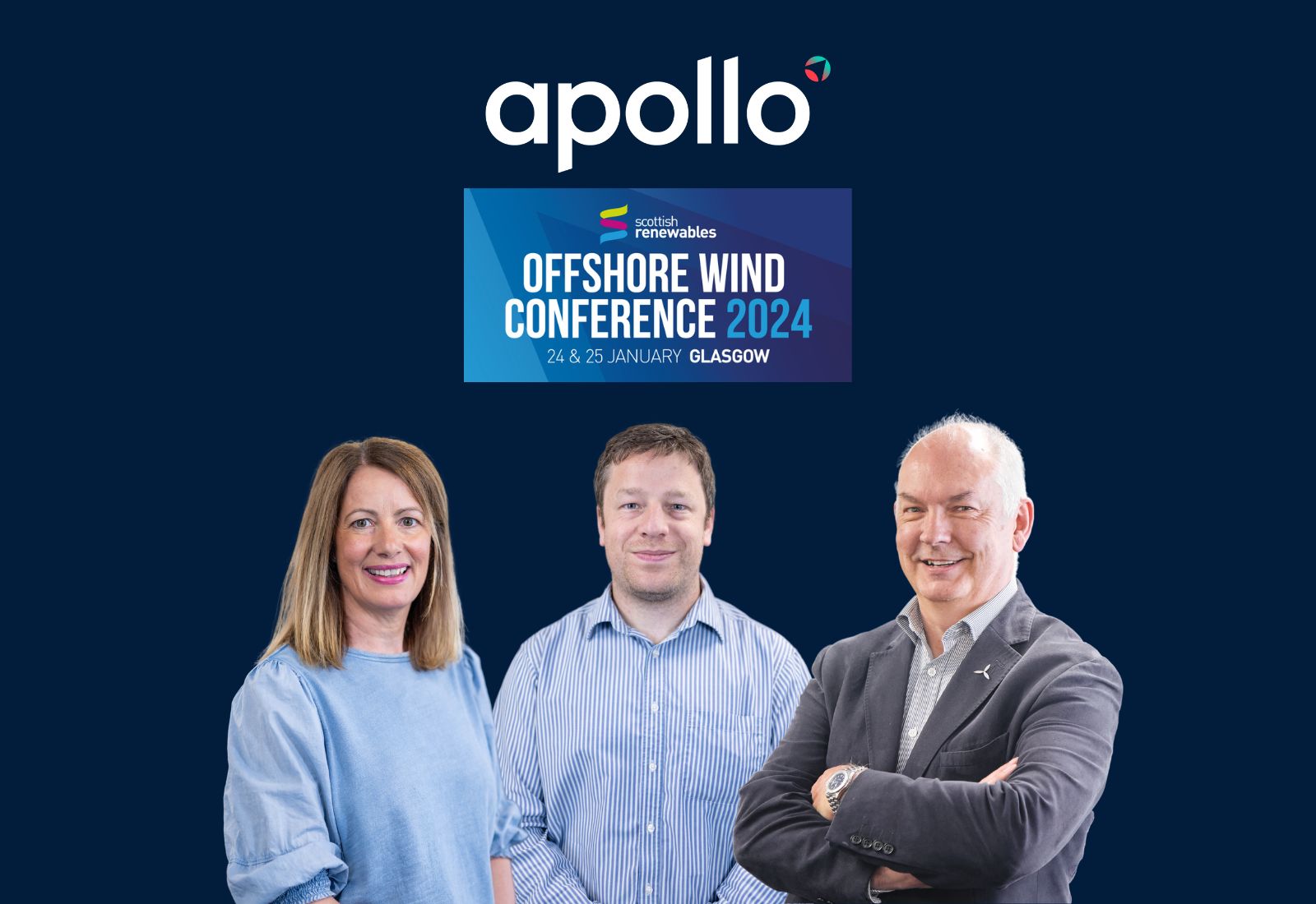This example shows 3 people from Apollo who will be attending the Offshore Wind Conference in Glasgow on 24-25 January 2024